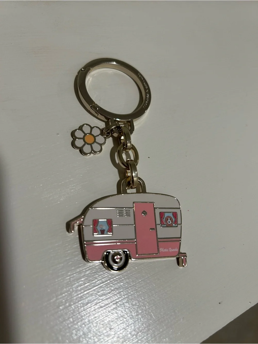 kate spade Pink and Cream Camper Trailer Keyring with Daisy Charm